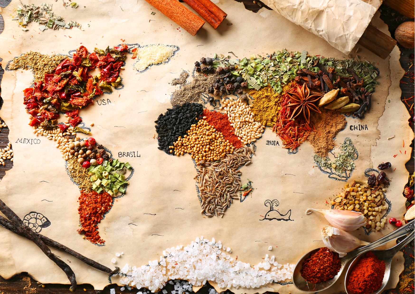 Carte du monde entier en épices d'Aromatech