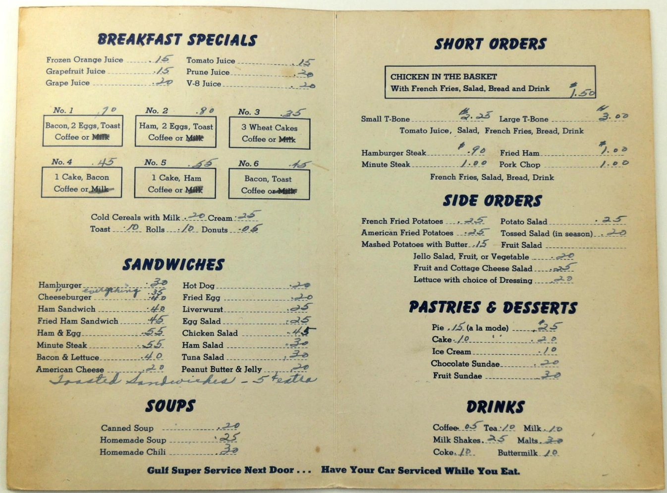 The “G” Diner Menu from 1952