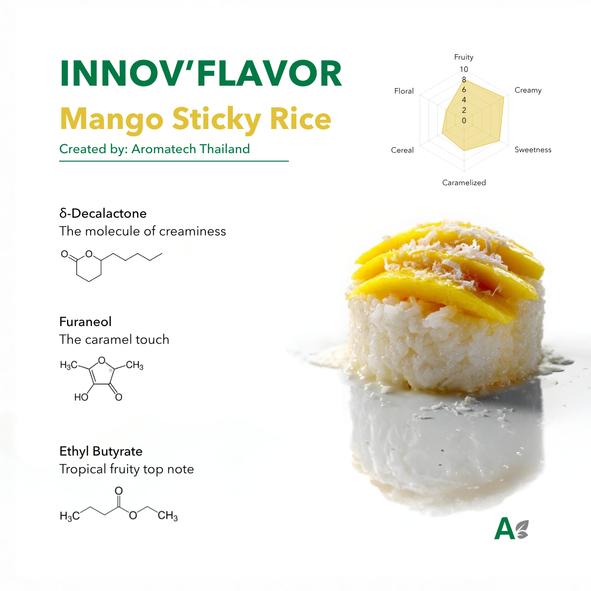 Création Visuel pour le post :Innov’Flavor: Mango Sticky Rice, The Chemistry of Comfort