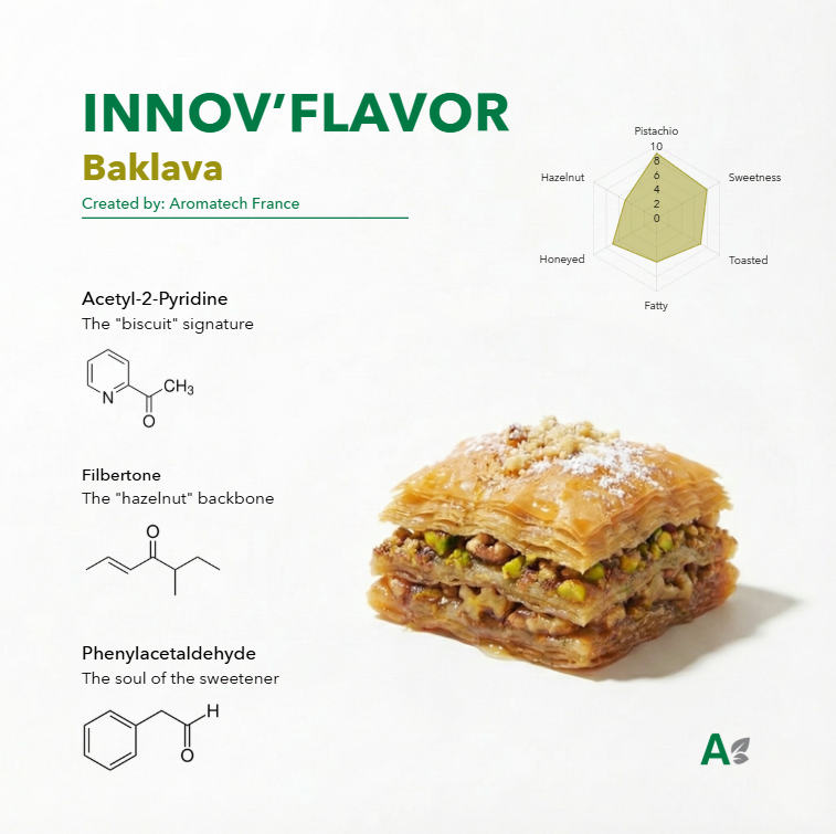 Création Visuel pour le post :Escalando el Baklava: Resolviendo el trilema de producción con química de sabores